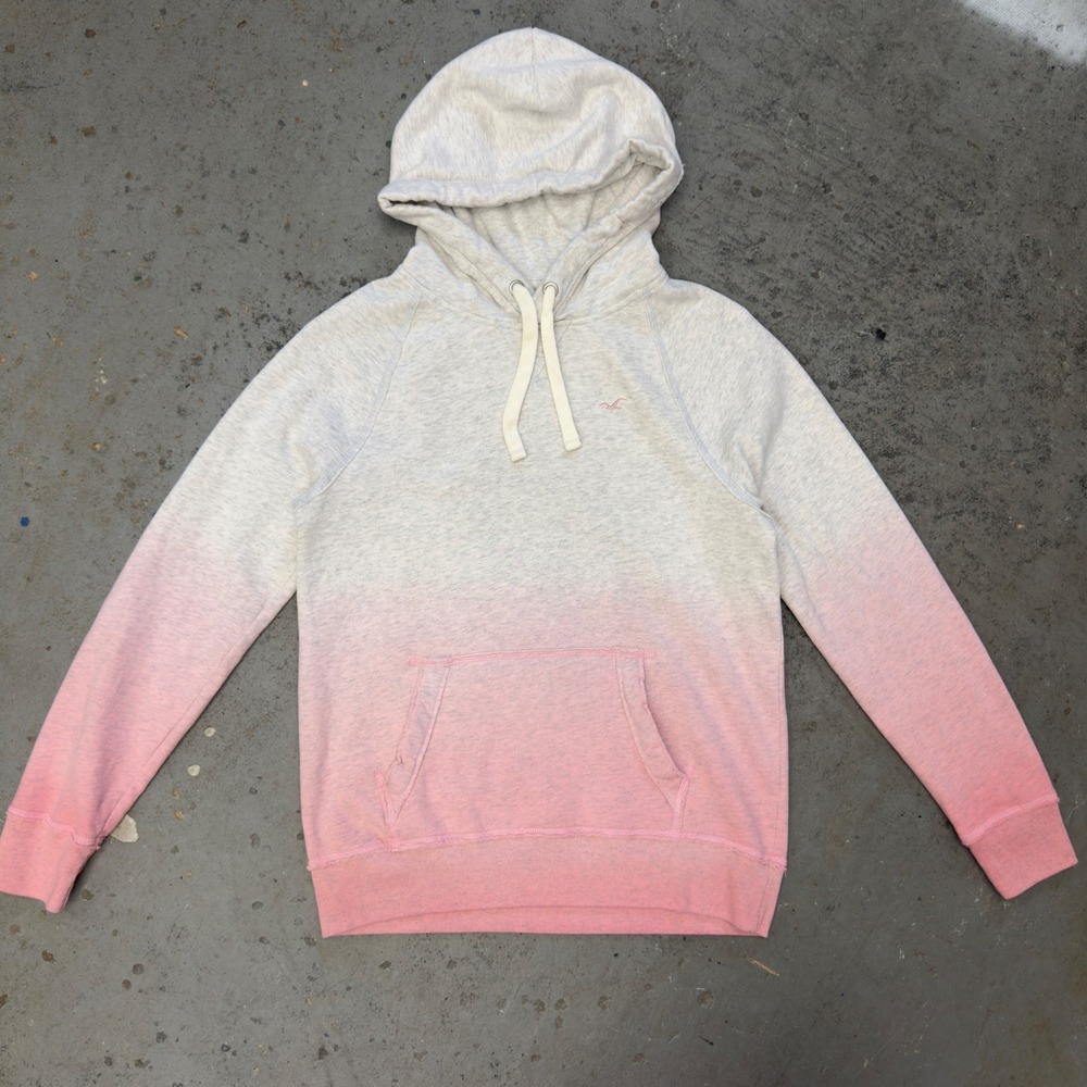 Hollister California Womens Small Grey Pink Ombre Dip Dye Pullover Hoodie